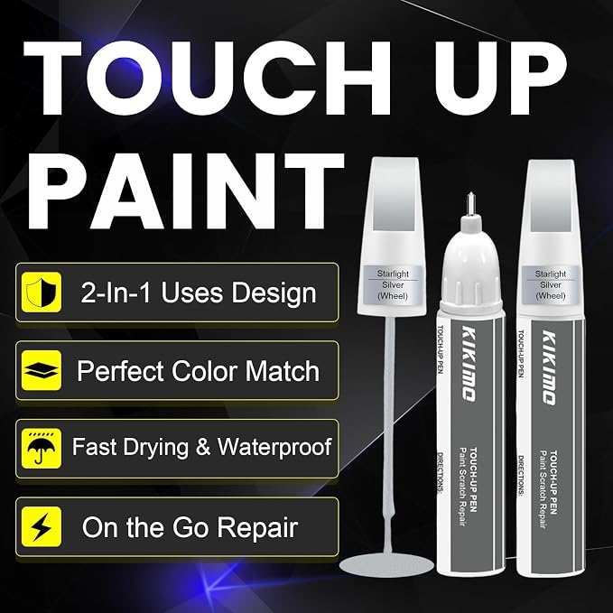 KIKIMO Gunpowder Rim Touch Up Paint for Tesla Model Y/3/S/X Gemini Dark/Uberturbine/Arachnid/Cybersteam/Turbine Wheel, 2 In 1 Wheel Scratches Repair with Pen Tip and Brush for Quick & Easy Fix
