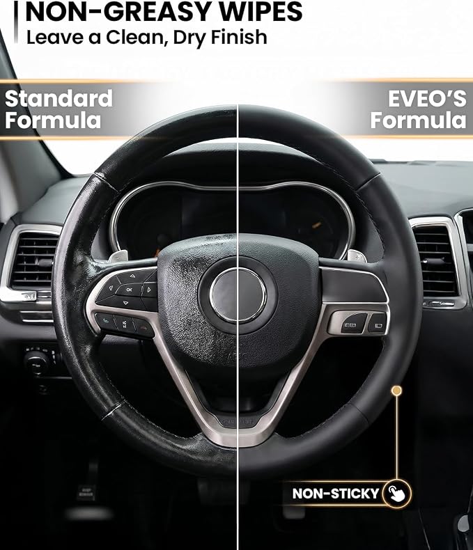 EVEO Car Wipes Interior Cleaning Kit -3-in-1 Car Cleaning Wipes Car Interior Wipes | Interior Car Wipes, Car Cleaning Kit Interior & Exterior - Protectant, Glass and Cleaning All Surfaces (90 Wipes)
