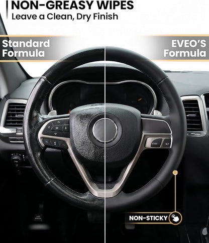 EVEO Car Wipes Interior Cleaning Kit -3-in-1 Car Cleaning Wipes Car Interior Wipes | Interior Car Wipes, Car Cleaning Kit Interior & Exterior - Protectant, Glass and Cleaning All Surfaces (90 Wipes)