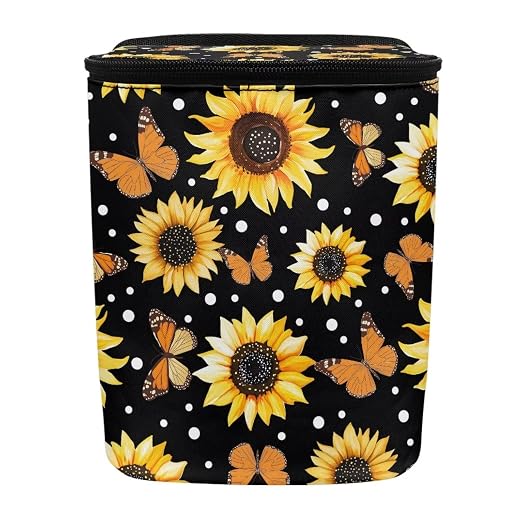BIGCARJOB Sunflower Car Trash Bin Car Trash Can Bags Butterflies Print Hanging Accessories Trash Can Storage Bag for Women Girly Cute Car Trash Can with Lid Collapsible