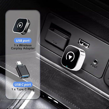 2-in-1 Wireless Auto Adapter Compatible with CarPlay & Android, Car Adapter with Plug & Play, Fast Stable Connection, Compact Design Compatible for iPhone & Android with USB/USB-C Dual Port(Black)