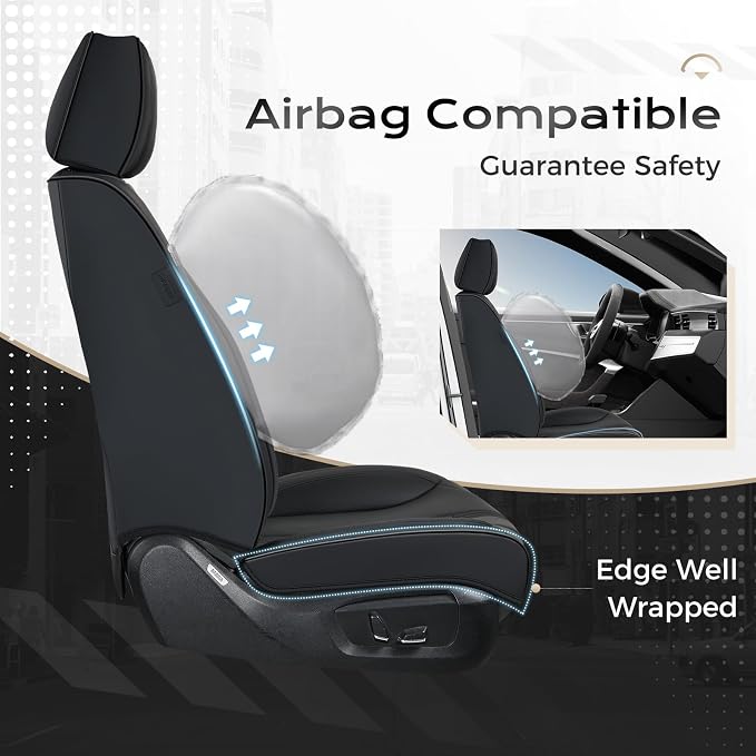 Coverado Car Seat Covers Full Set, Front Seat Covers with Lumbar Support and Back Seat Cover Waterproof Leather Automotive Seat Cover, Universal Car Interior Protectors Cushion for Most Cars