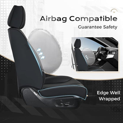 Coverado Car Seat Covers Full Set, Front Seat Covers with Lumbar Support and Back Seat Cover Waterproof Leather Automotive Seat Cover, Universal Car Interior Protectors Cushion for Most Cars