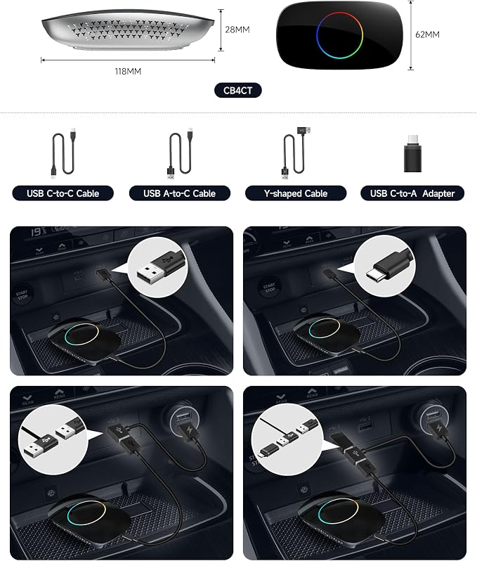Wireless Carplay Adapter ATOTOOUT Magic AI Box - Wireless Android Auto Adapter, Support for YouTube, Netflix, HDMI Output, Dual Wi-Fi AI-Powered, OTA, CB4CT-BK