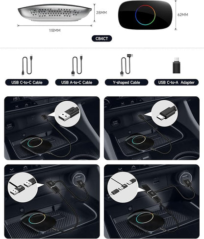 Wireless Carplay Adapter ATOTOOUT Magic AI Box - Wireless Android Auto Adapter, Support for YouTube, Netflix, HDMI Output, Dual Wi-Fi AI-Powered, OTA, CB4CT-BK