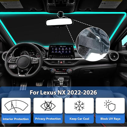 Windshield Sun Shade for 2022-2026 Lexus NX NX250 NX350 NX350h NX450h+ Accessories - Car Front Window Sun Visor & Heat Shield | 240T Blocks UV Rays Sunshade