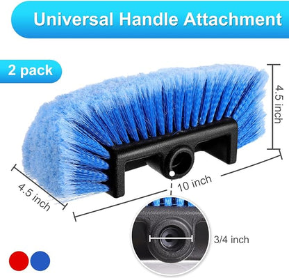 Vesici Car Wash Brush Head with Soft Detailing Bristle Flow Thru Car Cleaning Brush Exterior Car Wash Equipment for Auto Truck RV Boat Camper Washing, 10 Inch(Red, Blue,2 Pcs)