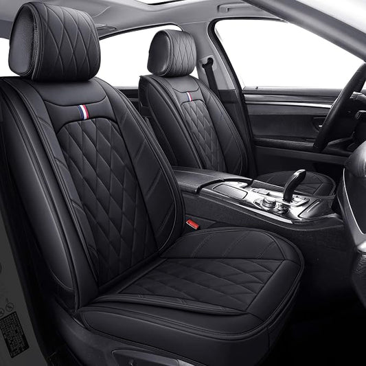 Aierxuan Front Captain Seat Covers Waterproof Leather Universal Compatible with Honda Civic CRV Toyota 4Runner Corolla Pilot Rogue Murano Pathfinder Armada Forte Cherokee (2 PCS Front, Black)