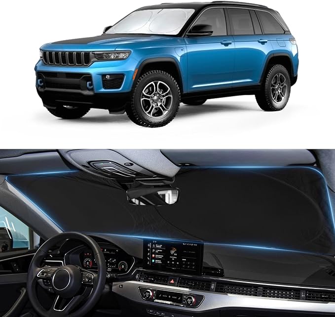 Custom fit Jeep Cherokee Windshield Sunshade for Cherokee 2014-2024 2025 Trailhawk,Overland, Limited, Altitude Accessories (Not for Jeep Grand Cherokee) Shade Cover for Windshield Screen Sun Visor