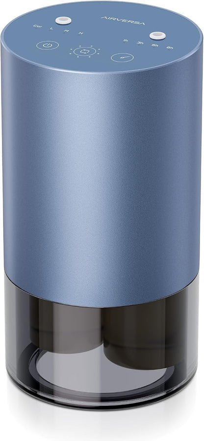 Airversa Dual-Nozzle Waterless Diffusers for Essential Oils Rechargeable Mini Scent Machine with 5 Timer Settings, 4 Mist Levels with Vehicle Mode for Car Home Room Studio Office, Ice Blue Metal