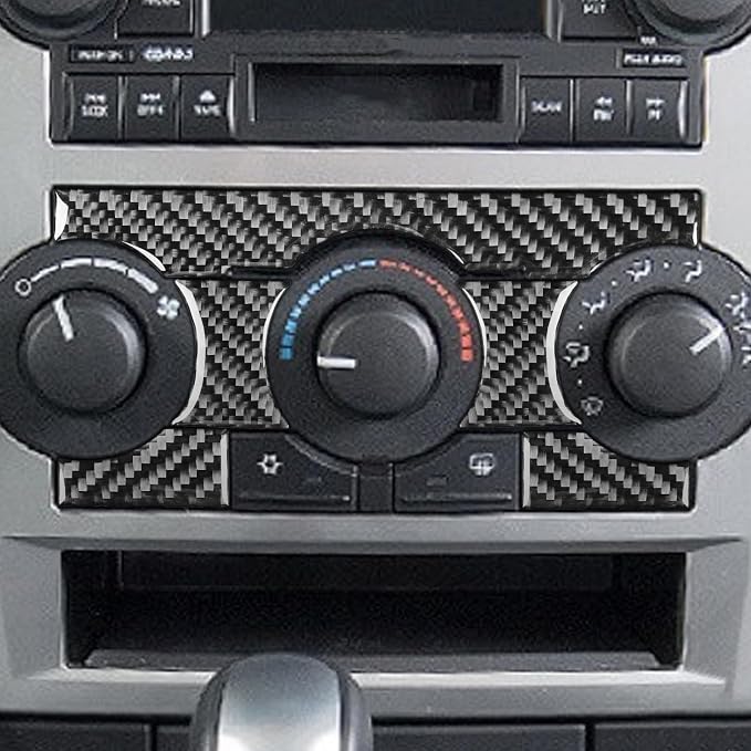 Real Quality Carbon Fiber Decor Car A/C Switch Frame Sticker Climate Control Trim Compatible with Dodge Charger 2008 2009 2010 Interior Accessories Decal Style A 5PCS Black
