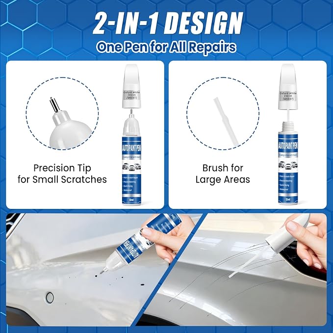 Touch Up Paint for Cars Oxford White (YZ/Z1/M6887), Compatible with Ford F-150/Explorer/Escape, 2-in-1 Car Scratch Repair Pen, Long-Lasting, Quick Dry, Color Accurate