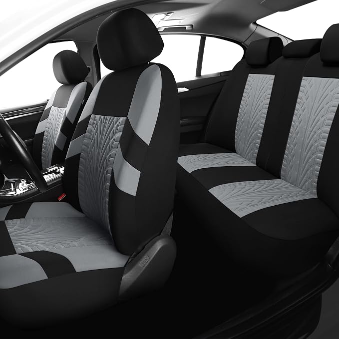 VarCozy Car Seat Covers Full Set, Front & Split Rear Bench for Car, Universal Cloth SUV, Sedan, Van, Automotive Interior Covers, Airbag Compatible