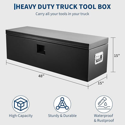 IDEALHOUSE Truck Bed Tool Box and Trailer Tongue Box - 30" Black Steel Storage Chest for Pickup Trucks, RVs, Trailers, Vans, 48"x 15"x 15"