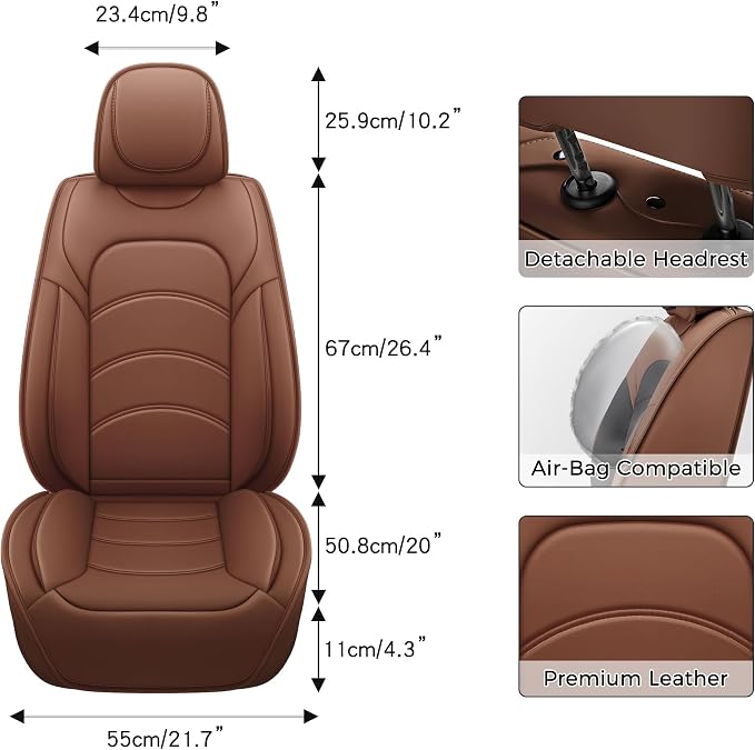 otoez Car Seat Covers Full Set, 5 Seats Waterproof Universal Leather Seat Cover for Cars, Front Rear Automotive Interior Protectors Full Coverage for Most Cars Sedens Trucks SUVs, Brown