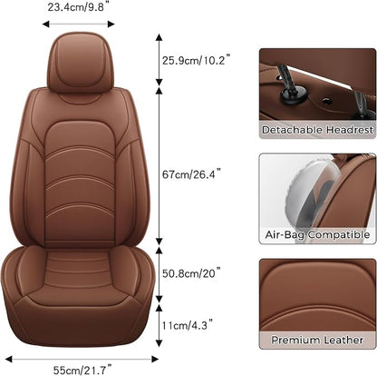 otoez Car Seat Covers Full Set, 5 Seats Waterproof Universal Leather Seat Cover for Cars, Front Rear Automotive Interior Protectors Full Coverage for Most Cars Sedens Trucks SUVs, Brown