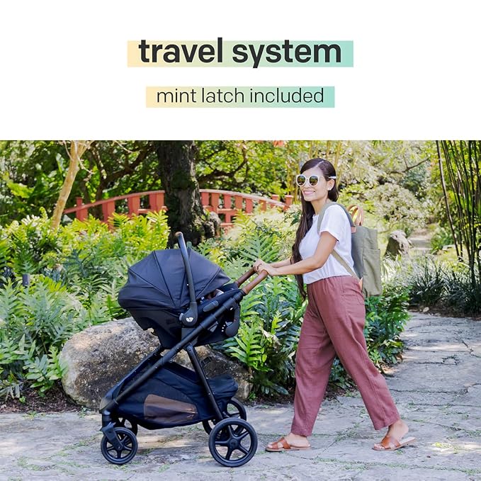 Joie Ginger and Mint Latch Travel System – 4-in-1 Travel System with Baseless Infant Car Seat & Stroller, One-click Install, From Birth Stroller (Mocha)