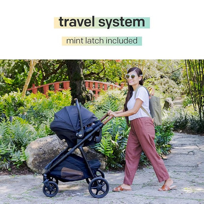 Joie Ginger and Mint Latch Travel System – 4-in-1 Travel System with Baseless Infant Car Seat & Stroller, One-click Install, From Birth Stroller (Mocha)