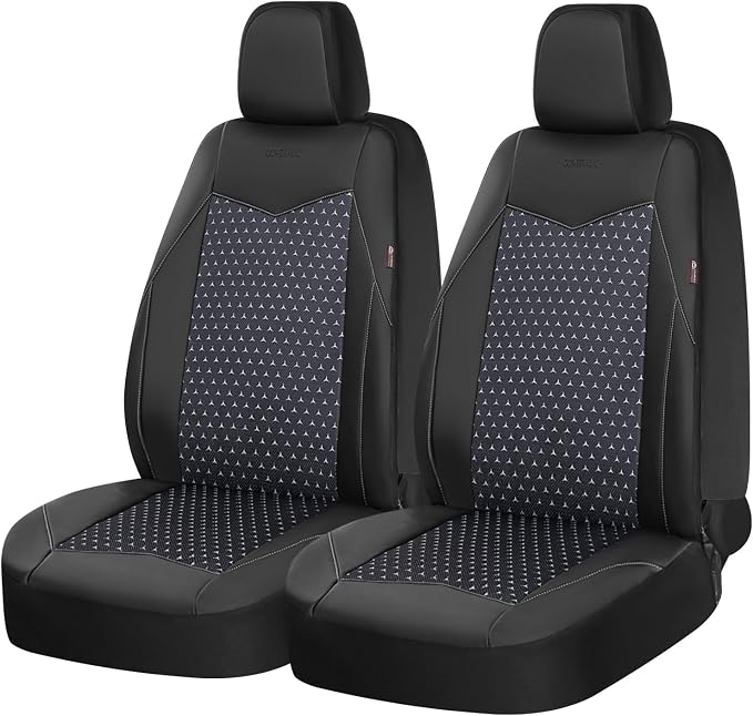 Coverado Front Seat Covers, Breathable Mesh & Leather Car Seat Protectors, Black Driver Seat Cover, Car Seat Cushions, Universal Automotive Seat Covers Fit for Most Sedans SUV Truck, Black