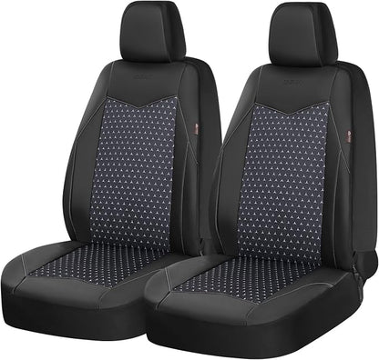 Coverado Front Seat Covers, Breathable Mesh & Leather Car Seat Protectors, Black Driver Seat Cover, Car Seat Cushions, Universal Automotive Seat Covers Fit for Most Sedans SUV Truck, Black