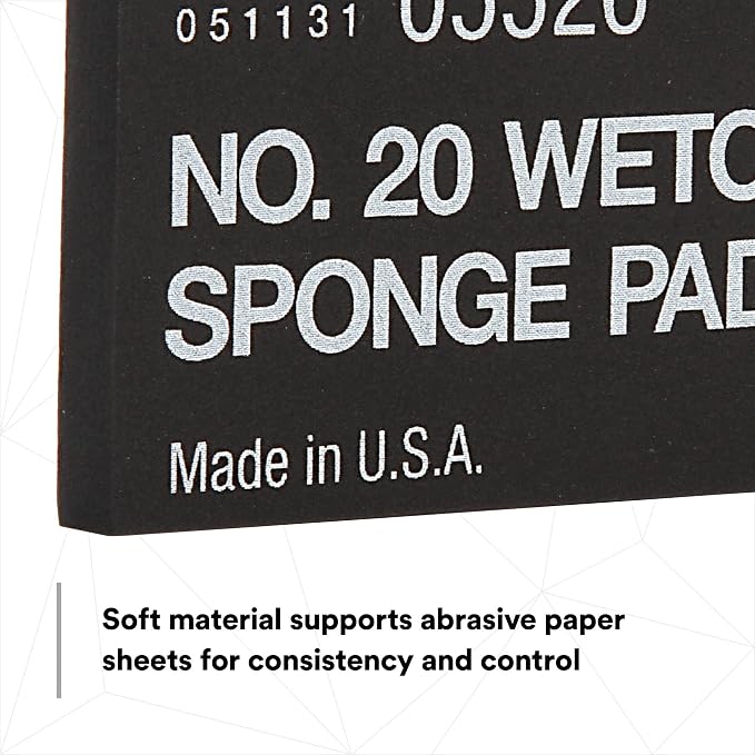 3M Wetordry Sponge Pad 20, 05526, 5-1/2 in x 2-3/4 in x 3/8 in, 5 Pack, Flexible, Long Lasting