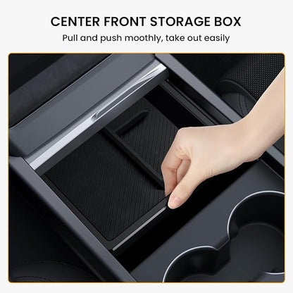 BANKKY 6PCS Center Console Organizer Tray for Tesla Model 3 Highland 2024 2025 Car Accessories with Armrest Storage Tray, Hidden Storage Box, Cup Holder Insert, Camera Privacy Cover, Glove Box Hook