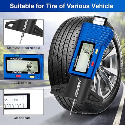 Godeson Digital Tire Gauge with 3 Modes - Fractional Inch, Decimal Inch and Millimeter, Accurate Tire Gauge for Motorcycles, Cars, Trucks