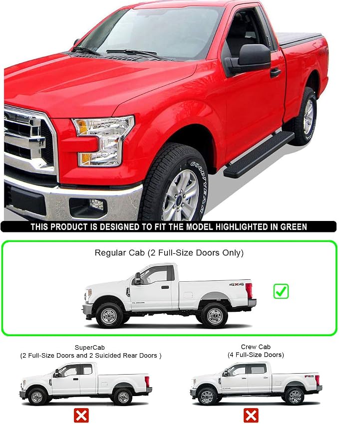 APS Running Boards 5-inch Black Compatible with Ford F150 2015-2026 Regular Cab & F-250 F-350 Super Duty 2017-2026 Stainless Steel (Nerf Bars Side Steps Side Bars)