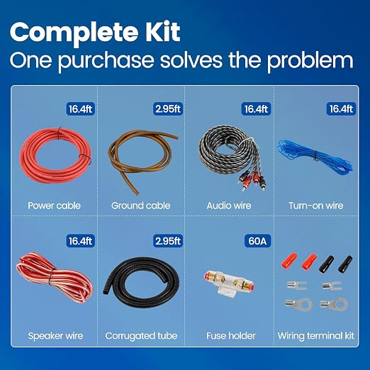 Muzata 8 Gauge Complete Car Amplifier Installation Wiring Kit Subwoofer Amp Install Kit with Power and Ground Cables Speaker Wire Terminals Subwoofer Speaker Audio System M083