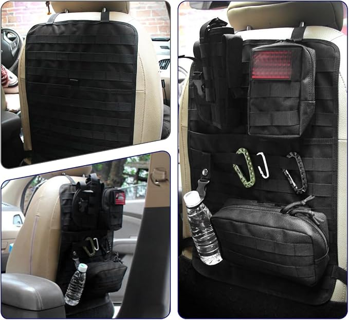Sun Walker Car Seat Back Organizer, Sag Proof Nylon Vehicle Seat Back Tactical Panel Storage Bag, Universal Backseat Hanger Pad Modular Storage Organizer for Cars Trucks SUVs