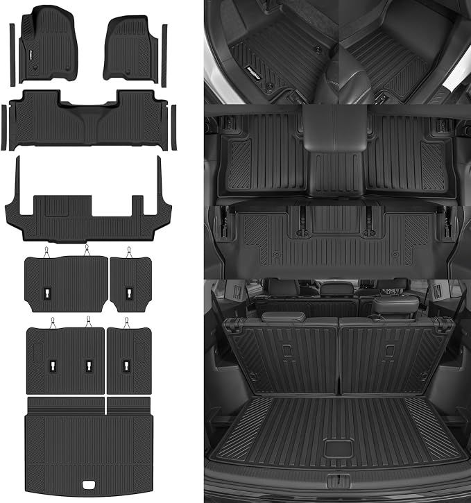 Floor Mats for 2021-2026 Chevy Suburban/GMC Yukon XL/Cadillac Escalade ESV 8 Seats/Bench Seat(Not for Escalade/Yukon), Trunk Mat & Backrest Mat & Door Sill Guard TPE Protector Accessories