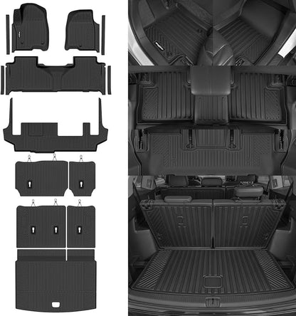 Floor Mats for 2021-2026 Chevy Suburban/GMC Yukon XL/Cadillac Escalade ESV 8 Seats/Bench Seat(Not for Escalade/Yukon), Trunk Mat & Backrest Mat & Door Sill Guard TPE Protector Accessories