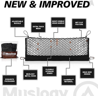 Muslogy Truck Bed Cargo Net Trunk Netting Compatible with 2022-2025 2026 Jeep Grand Cherokee WL (2-Row) Accessories, Pickup Cargo Organizer SUV Sedan Storage Net w/Heavy Duty Carabiners