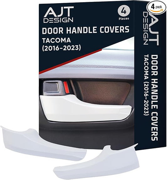 AJT DESIGN Car Door Handle Cover Compatible with Toyota Tacoma (2016-2023) | ABS Plastic Interior Trim, Chrome Delete Tacoma Door Handle Cover | Made in USA, Pack of 4 (Front & Back) - White