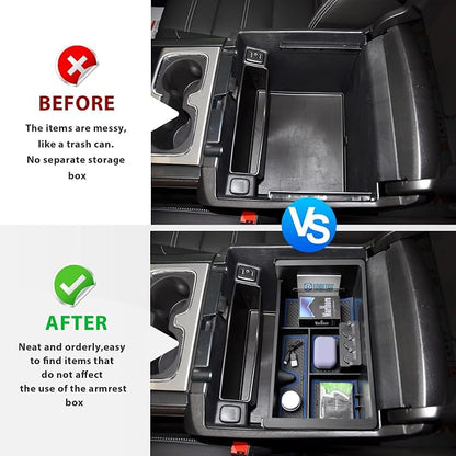 EDBETOS Center Console Organizer Tray Compatible with GMC Sierra 1500 Accessories/Silverado 1500 2014-2018 / Silverado 2500/3500 HD 15-19 /Suburban/Tahoe/Yukon 15-20 Armrest Storage Box (Blue Trim)