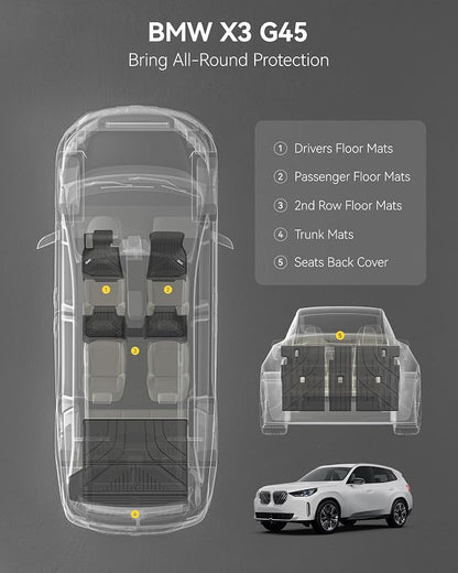 3W Floor Mats & Cargo Liner Fit for 2025 2026 BMW X3 G45, Metal Pedal, Seatback Protector Mats Cover, Trunk Mat TPE All Weather Custom Fit Car Accessories Full Set BMW X3 30/50M xDrive
