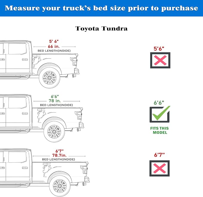 Toptiny Soft Folding Truck Bed Tonneau Cover|TSTF035|Fits 2022-2026 Toyota Tundra 6'6" Bed (78")