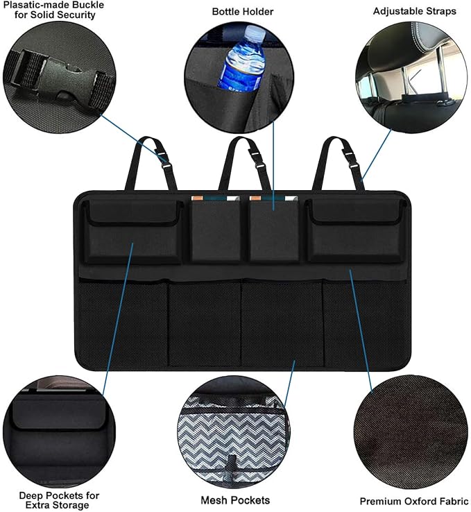 AOPHY Car Trunk Organizer, Large Capacity Car Organizers and Storage with 8 Pockets, Waterproof Backseat Hanging Organizer for SUV, Truck, MPV, Interior Accessories for Men and Women