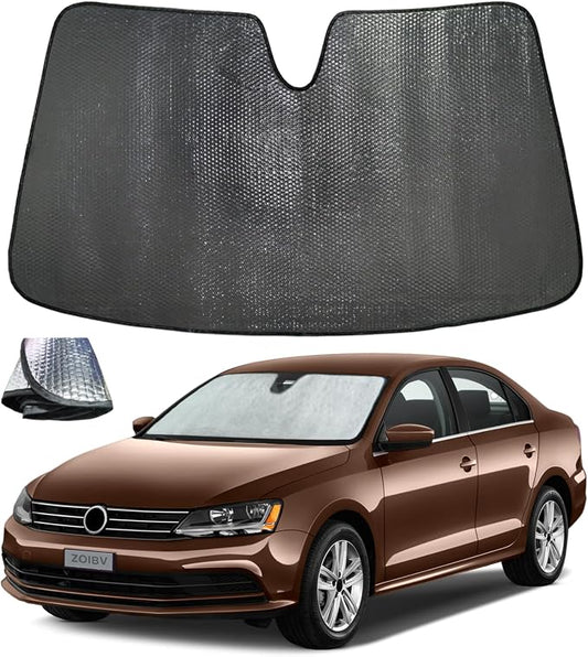 Car Windshield Sun Shade for Volkswagen VW Jetta 2011-2018 Front Window Sunshade Sun Visor Protection Cover Accessories -5-Layer Bubble Foldable Thicken Blocks Heat & UV Rays Keep Car Cooler