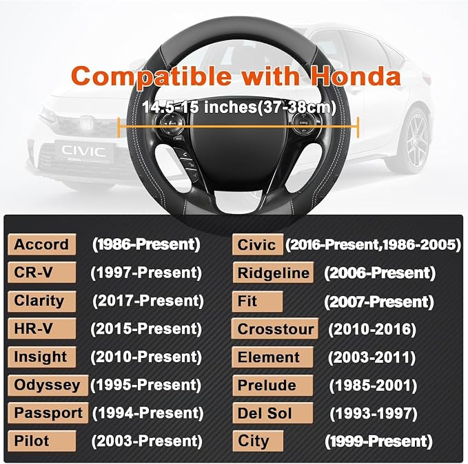 GIANT PANDA Microfiber Leather Steering Wheel Cover for Honda Accord,Civic,CR-V,HR-V,Pilot(Black+Gray-Standard Size)