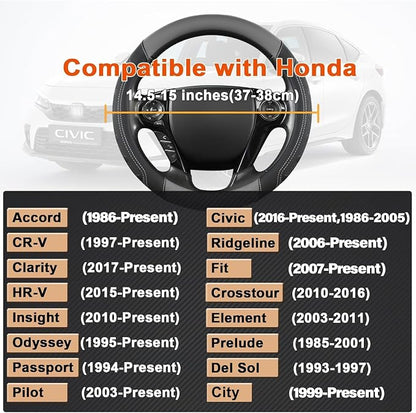 GIANT PANDA Microfiber Leather Steering Wheel Cover for Honda Accord,Civic,CR-V,HR-V,Pilot(Black+Gray-Standard Size)