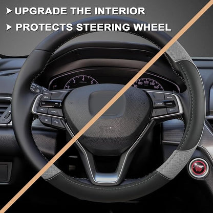 GIANT PANDA Steering Wheel Cover for Honda Civic(2006-2015),CR-Z, Insight, S2000 (Gray+Black-Small Size)