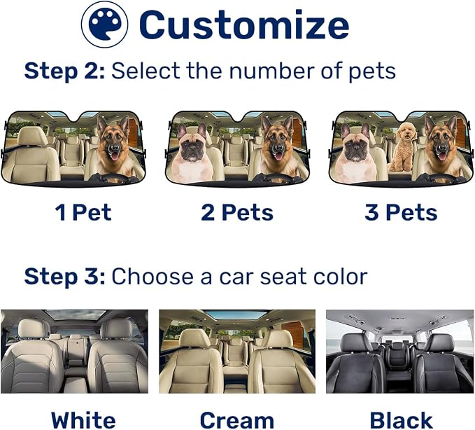 GENANY Custom Dog Windshield Sun Shade for Car SUV Truck (55x30 Inches), Turn Your Dogs Photo Into Windshield Sunshades, Personalized Car Sun Shades, Customized Sun Blocker Keep Your Vehicle Cool