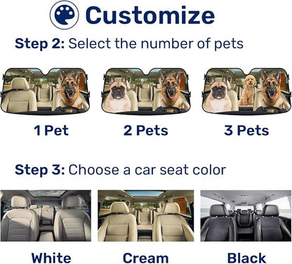 GENANY Custom Dog Windshield Sun Shade for Car SUV Truck (55x30 Inches), Turn Your Dogs Photo Into Windshield Sunshades, Personalized Car Sun Shades, Customized Sun Blocker Keep Your Vehicle Cool