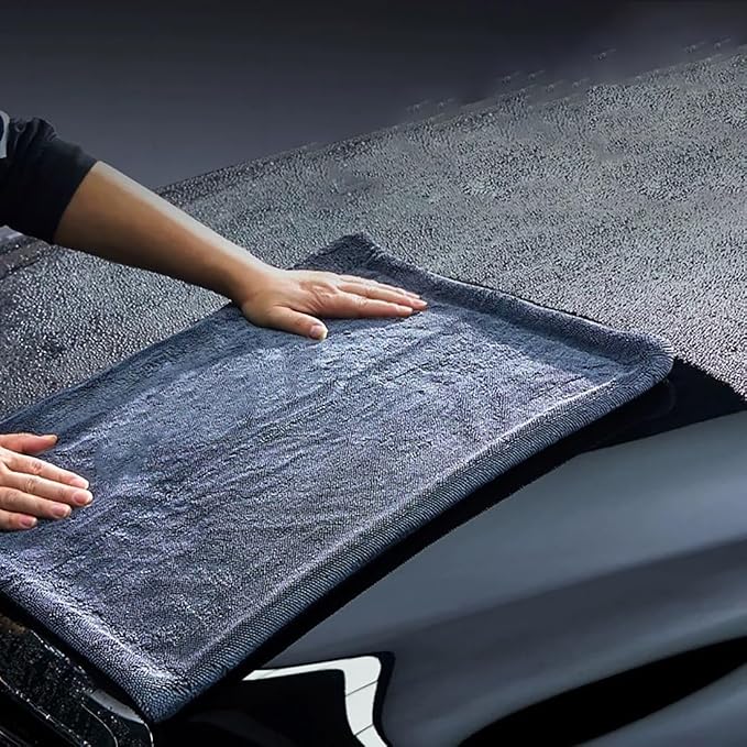1200GSM Microfiber Car Drying Towel, Double-Twist Loop, Ultra-Absorbent, Quick-Dry, Lint- & Streak-Free, Scratch-Safe, for Car Wash & Detailing (1 Pack) (Dark Grey, 16" x 24")