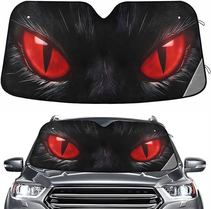 Red Eyes Windshield Sun Shade for Car Auto SUV Truck Foldable Front Window Sunshade Sun Visor Protector Block UV Rays Reflect Heat, 55" x 28"