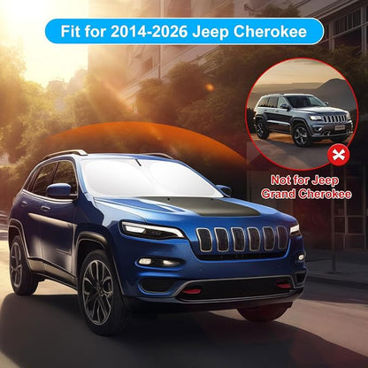 Car Windshield Sun Shade for 2014-2025 2026 Jeep Cherokee Sun Shade for Trailhawk Overland Limited Latitude Altitude Accessories Front Window Sunshade Sun Visor Windshield Cover UV Block