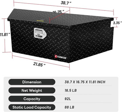 FORWODE Trailer Tongue Box 39 Inch Aluminum Tongue Tool Box Lockable Trailer Tool Chest with Gas Strut, Secure Diamond Plate Truck Tongue Tool Box for Trailer, Truck Bed, Pickup & RV Storage (Black)
