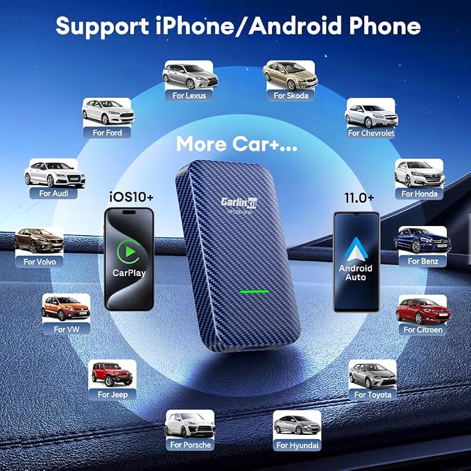 Carlinkit 4.0 Wireless CarPlay & Android Auto Adapter, Plug & Play, 2 in 1 - Fit for Factory Wired CarPlay Cars from 2015 to Now, No Latency, Online Upgrade, Auto-Connect After Set