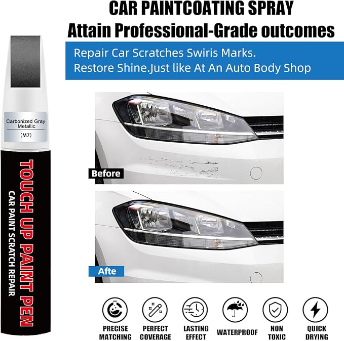 Carbonized Gray Metallic(N7) Car Touch Up Paint for Ford 2-in-1 Car Scratch Repair Pen with Fine Tip&Brush, DIY Color-Code Matched Auto Paint for Rock Chips Door Scratches Paint Nicks Bumper Marks